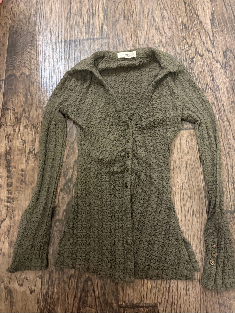 NATURAL LIFE Olive Green Textured Button-Front Cardigan
